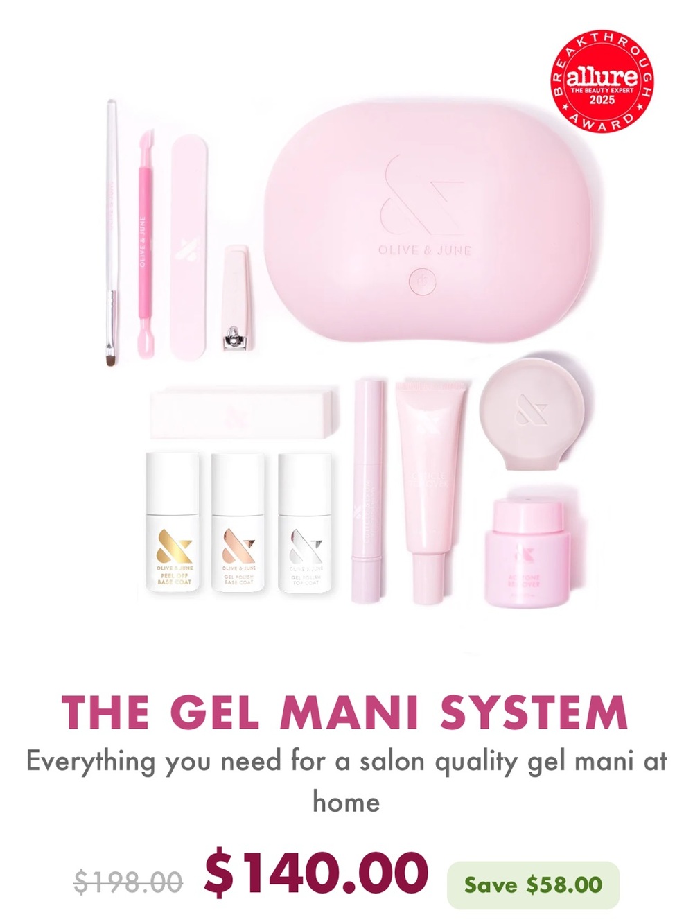 Olive & June Pink Gel Mani system — At-Home Gel Nail System